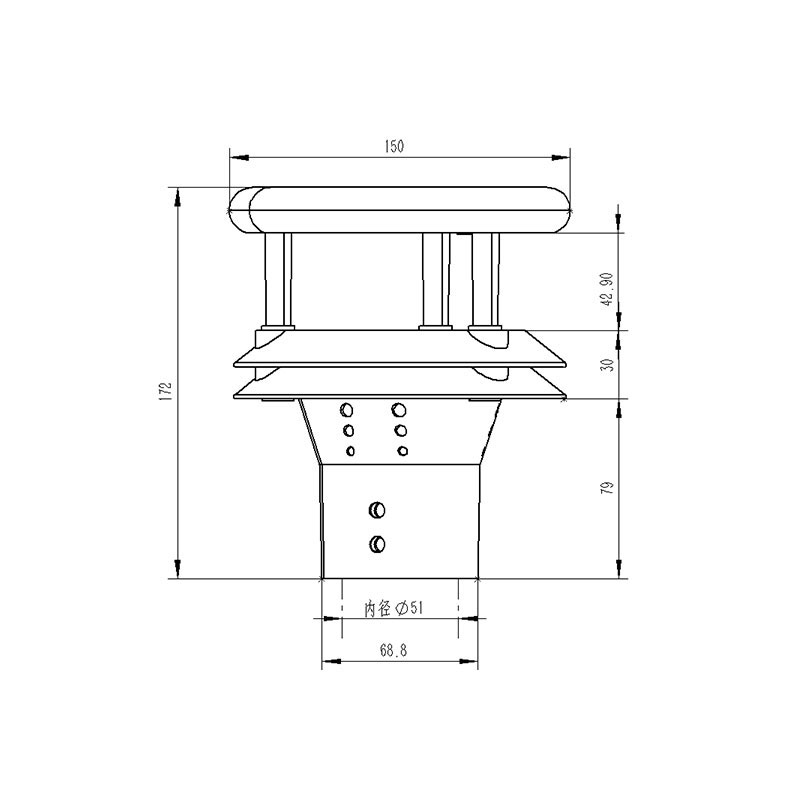 风机专用超声波风速传感器产品尺寸图