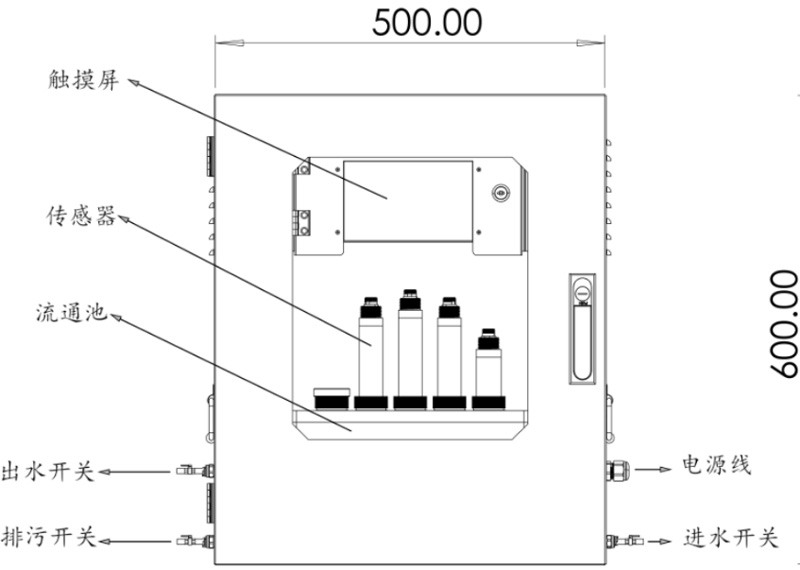 二次供水水质在线监测仪仪器侧视图